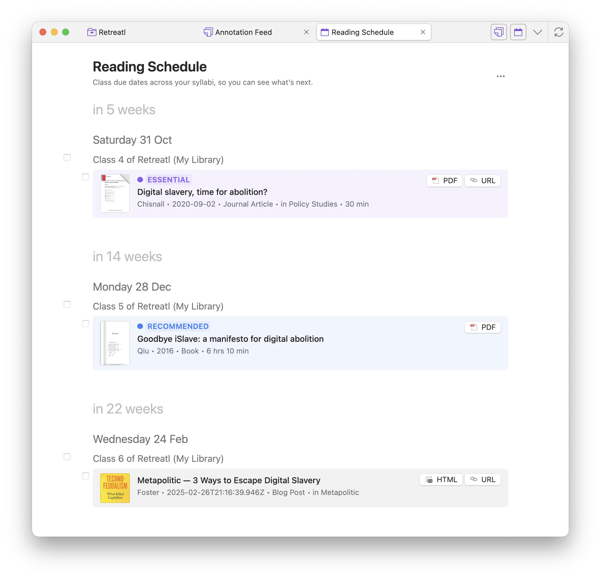 Reading schedule